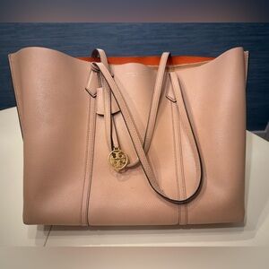 Tory Burch Triple Compartment Perry Tote Orange Lining